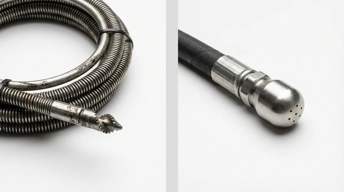 Drain snake cable and hydro jetting nozzle used for drain cleaning in Barrow, AK