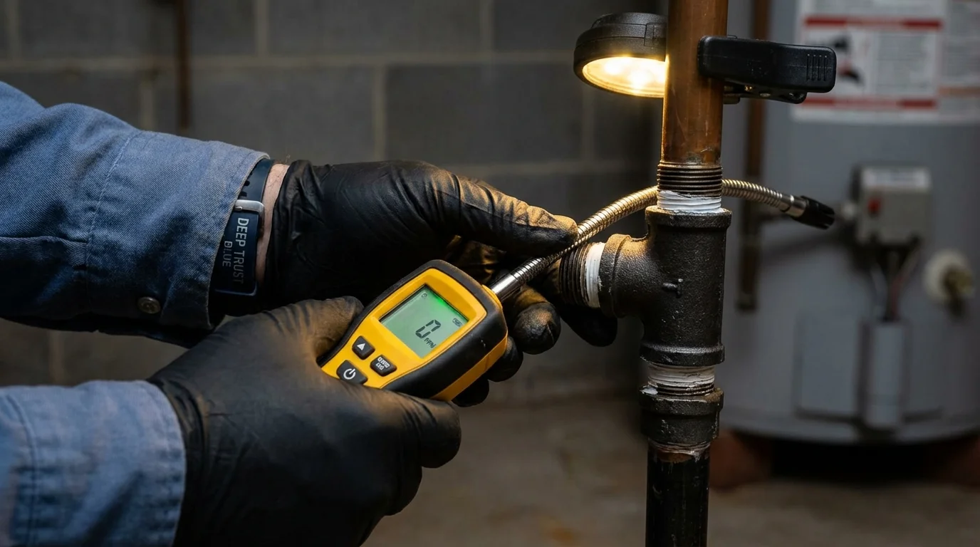 Gas leak detection with electronic sniffer by Johns Plumbing LLC in Barrow